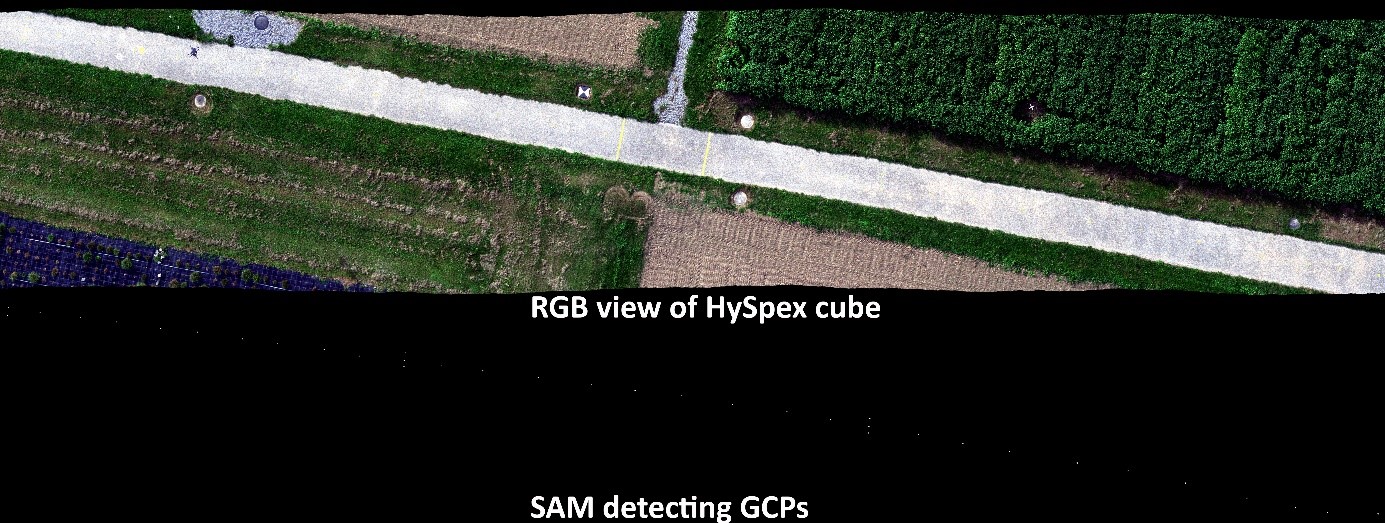 Boresight site in Zurich (subset). Zoom in to see automatically detected GCPs in the lower image.